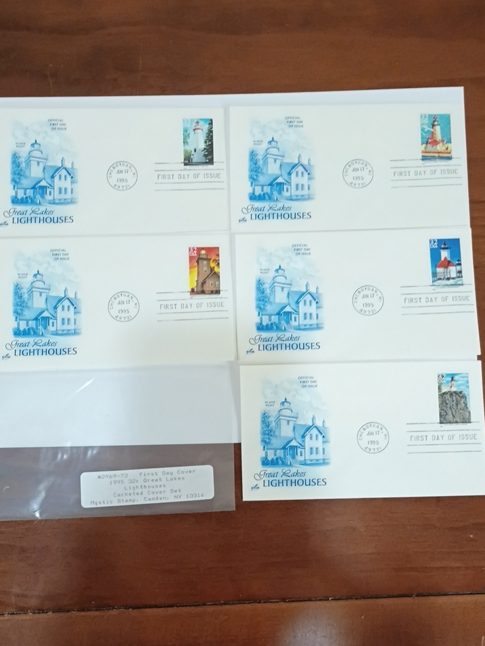 Mystic Stamp #2969-2973 Great Lakes Lighthouses First Day Issue Stamps, Set of 5